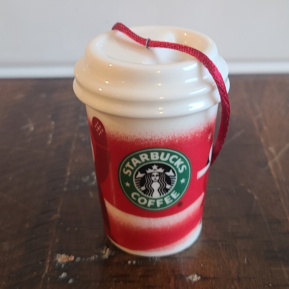 Starbucks 2010 Christmas Holiday Ornament, Ceramic To Go Tumbler Cup, 2.5"